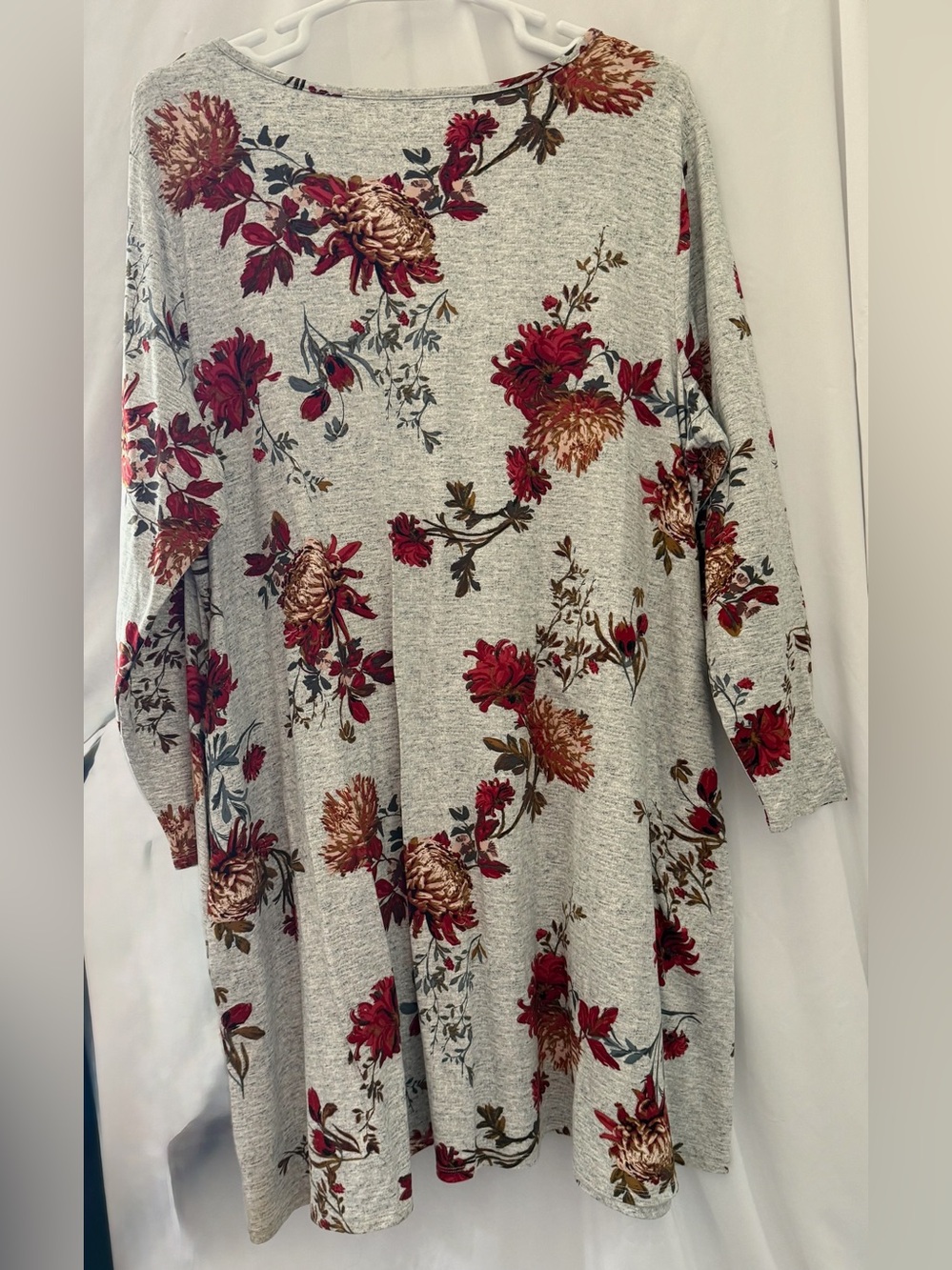Floral Long Sleeve Dress - Gray with Red Blooms - Picture 4 of 4